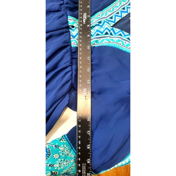 Boho Floral V-Neck Bell Sleeve Tunic Dress – Blue Teal – Small – Festival Style - Picture 7 of 7